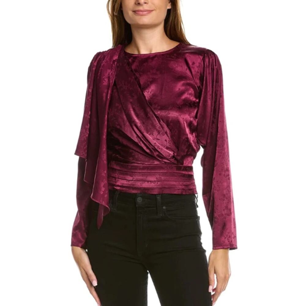 NWT Ronny Kobo Monet Floral Blouse M | Purple Satin
Draped Jacquard Top